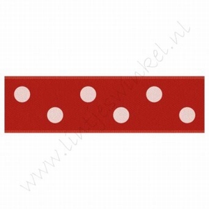 Satijnlint stip 22mm (rol 22 meter) - Rood Wit