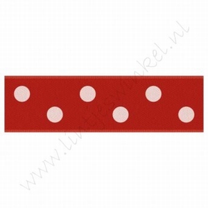 Satijnlint stip 22mm (rol 22 meter) - Rood Wit