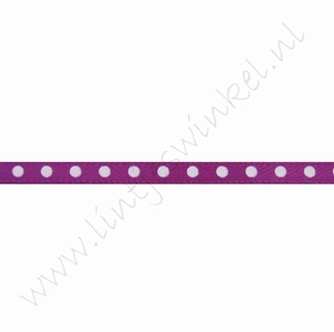 Satijnlint stip 3mm (rol 22 meter) - Violet Wit