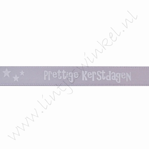 Kerstlint Satijn 10mm (rol 22 meter) - Prettige Kerstdagen Zilver