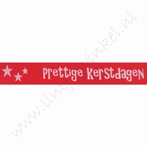 Satinband Weihnachten 16mm (Rolle 22 Meter) - Prettige Kerstdagen Rot