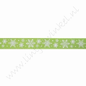 Ripsband Weihnachten 10mm (Rolle 22 Meter) - Schneeflocke Apfel Grün Weiß