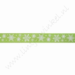 Kerstlint 10mm (rol 22 meter) - Sneeuwvlok Appelgroen Wit