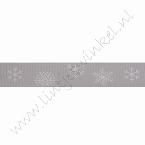 Kerstlint 16mm (rol 22 meter) - Sneeuwvlok Zilver Grijs