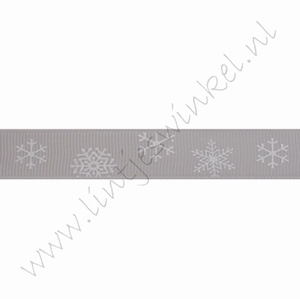 Kerstlint 16mm (rol 22 meter) - Sneeuwvlok Zilver Grijs