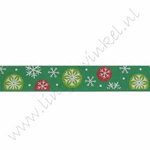 Kerstlint 16mm (rol 22 meter) - Sneeuwvlok Groen Rood