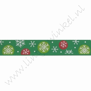 Kerstlint 16mm (rol 22 meter) - Sneeuwvlok Groen Rood