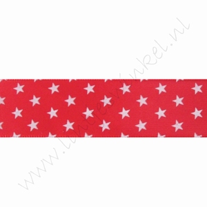 Satijnlint sterren 22mm (rol 22 meter) - Rood Wit