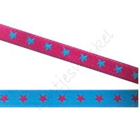 Jacquard weefband 6mm - 2zijdig Ster Aqua Pink