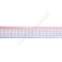 Geruit lint 16mm - Roze Wit Licht Blauw