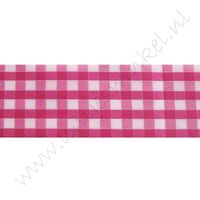 Geruit lint 38mm - Satijn Fuchsia Zilver