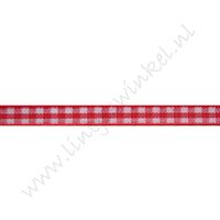 Geruit lint 6mm - Rood