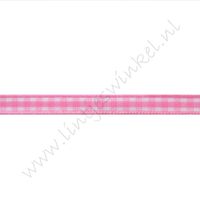 Geruit lint 6mm - Pink