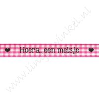 Baby lint 10mm - Hoera, een meisje Ruit Fuchsia