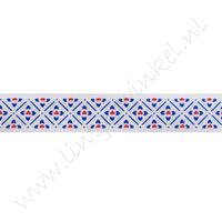 Satijnlint Hollandia 12mm - Delfts Tegeltje Wit