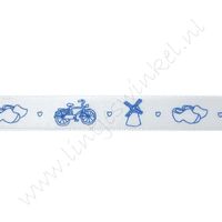 Satinband Hollandia 12mm - Delfts Blau Fahrrad Holzschuh Mühle