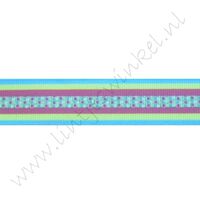 Ripsband Aufdruck 22mm - Streifen Punkt Aqua Lila Lime