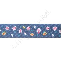 Ripsband Blumen 25mm - Rosen Blau Jeanslook