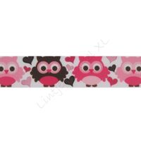 Ripsband Aufdruck 22mm - Eulen Herz Braun Rosa Pink