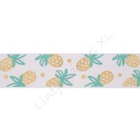 Lint met print 25mm - Ananas Wit Goud