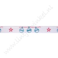 Kerstlint 10mm - Kerstballen Wit Rood Aqua