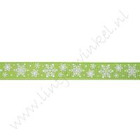 Ripsband Weihnachten 10mm - Schneeflocke Apfelgrün Weiß