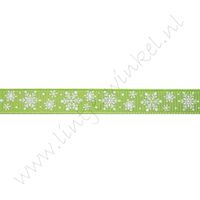 Kerstlint 10mm - Sneeuwvlok Appelgroen Wit