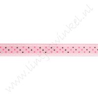 Lint met print 10mm - Kant Stipjes Roze