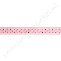 Lint met print 10mm - Kant Stipjes Roze