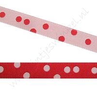 Jacquard weefband 10mm - 2zijdig Stip Rood Wit