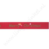 Kerstlint 10mm - Merry Christmas Kerstmuts Rood