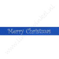 Kerstlint 10mm - Merry Christmas Blauw Zilver