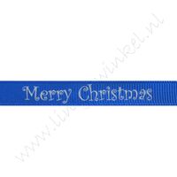 Kerstlint 10mm - Merry Christmas Blauw Zilver