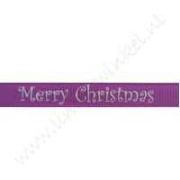 Kerstlint 10mm - Merry Christmas Paars Zilver