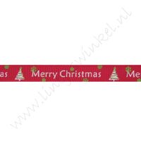Kerstlint 10mm - Merry Christmas Kerstboom Rood