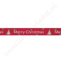 Kerstlint 10mm - Merry Christmas Kerstboom Rood