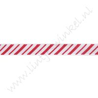 Kerstlint 10mm - Schuine Streep Rood Wit