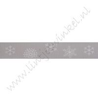 Ripsband Weihnachten 16mm - Schneeflocke Silber Weiß