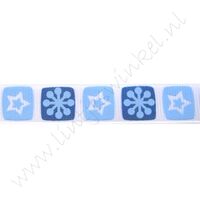 Kerstlint 16mm - Sneeuwvlok Wit Blauw