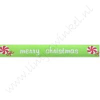 Kerstlint Satijn 10mm - Merry Christmas Appelgroen Wit