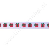 Kerstlint Satijn 10mm - Cadeaus Wit Rood Groen