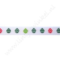 Kerstlint Satijn 10mm - Kerstballen Wit Groen Rood