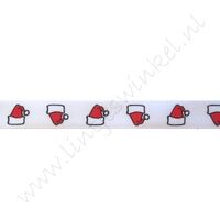 Kerstlint Satijn 10mm - Kerstmuts Rood Wit