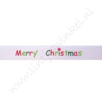 Satinband Weihnachten 10mm - Merry Christmas Weiß Rot Grün
