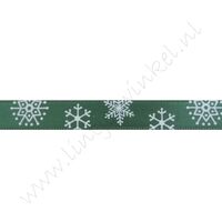Kerstlint Satijn 10mm - Sneeuwvlok Groen