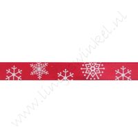 Kerstlint Satijn 10mm - Sneeuwvlok Rood