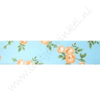 Satinband Blumen 25mm - Rosen Aqua Orange