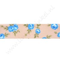 Satijnlint bloemen 25mm - Rozen Goud Blauw