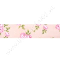 Satijnlint bloemen 25mm - Rozen Licht Roze Pink