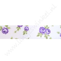 Satijnlint bloemen 25mm - Rozen Wit Paars